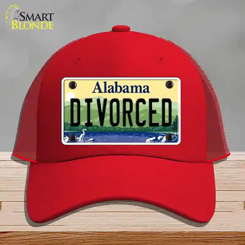 HAT17-MLP-10024 Divorced Alabama Novelty License Plate Hat, Mesh - Red