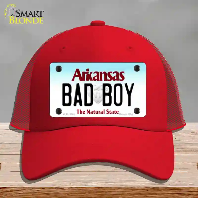 HAT17-MLP-10060 Bad Boy Arkansas Novelty License Plate Hat, Mesh - Red