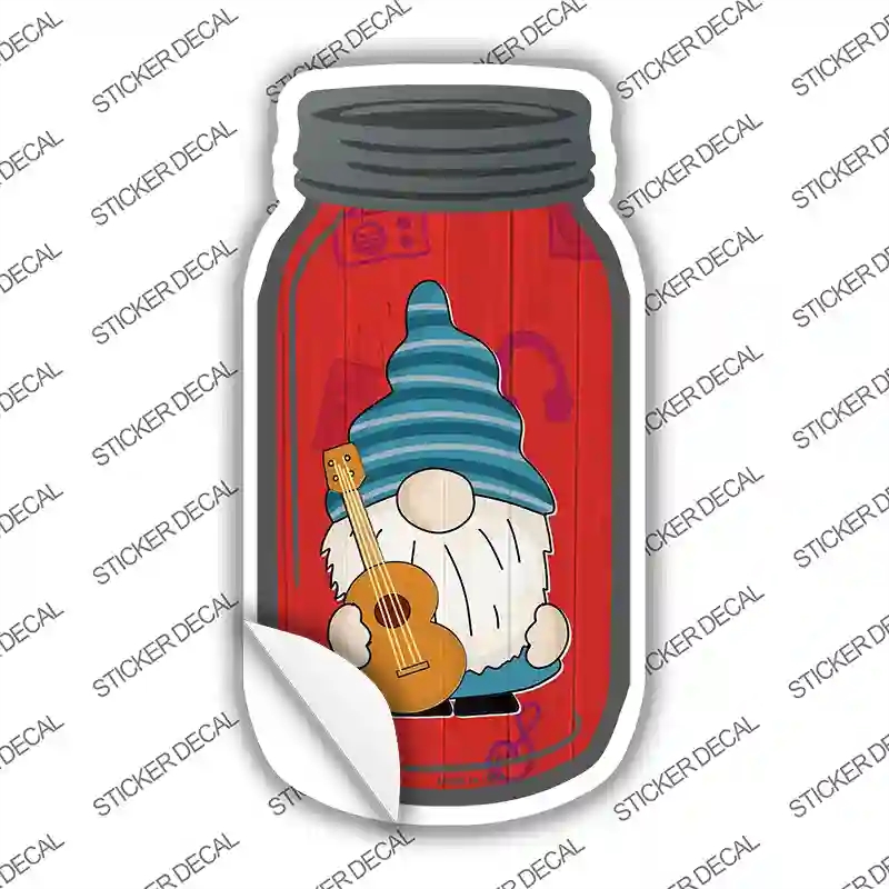 MJ-754s-S Gnome with Guitar Novelty Mason Jar Sticker Decal, Small