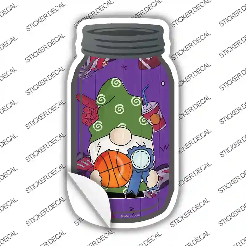 MJ-761s-S Gnome Playing Basketball Novelty Mason Jar Sticker Decal, Small