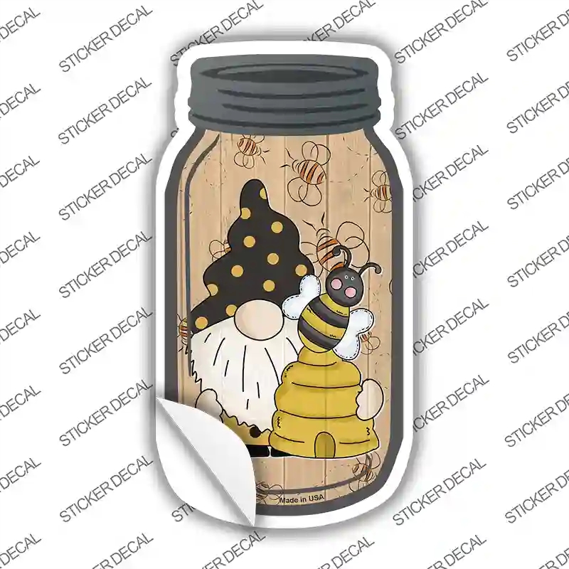 MJ-766s-L Gnome with Bee Hive Novelty Mason Jar Sticker Decal, Large
