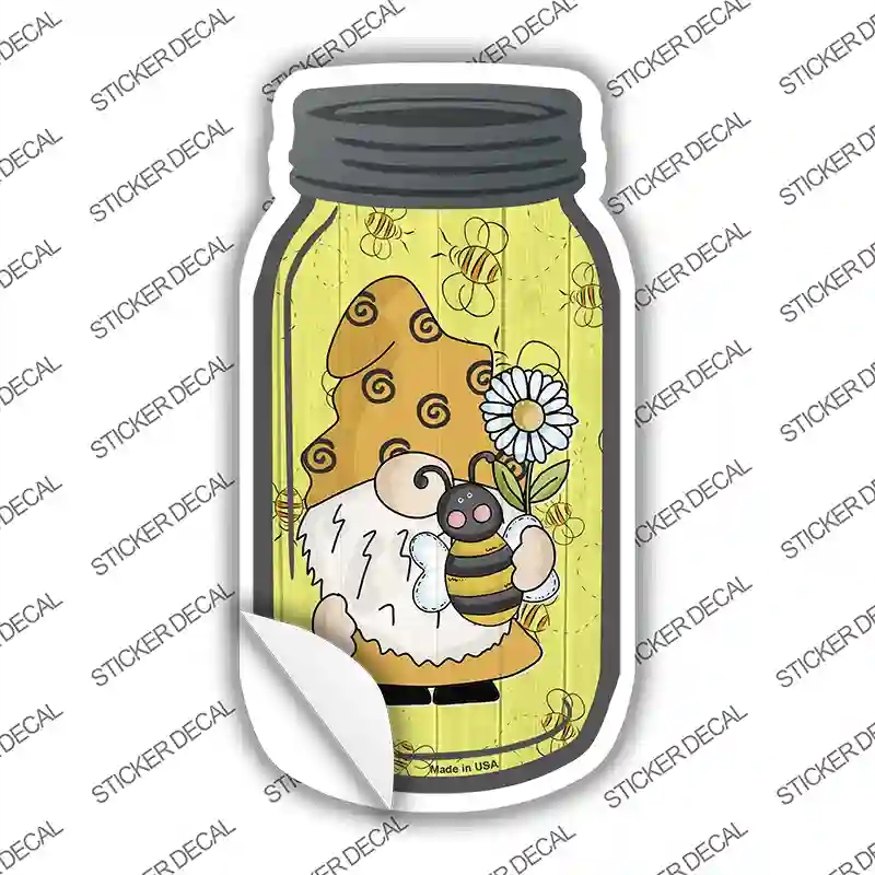 MJ-767s-S Gnome with Bee Yellow Novelty Mason Jar Sticker Decal, Small