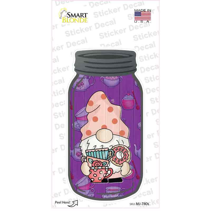 MJ-780s-M Gnome with Cups & Donut Novelty Mason Jar Sticker Decal, Medium