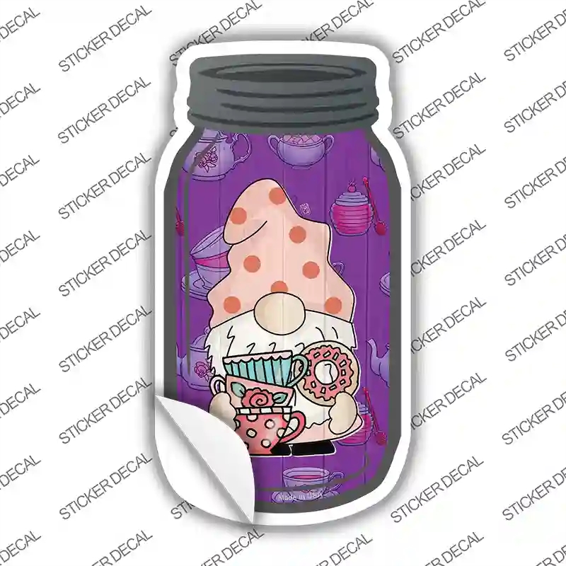 MJ-780s-S Gnome with Cups & Donut Novelty Mason Jar Sticker Decal, Small