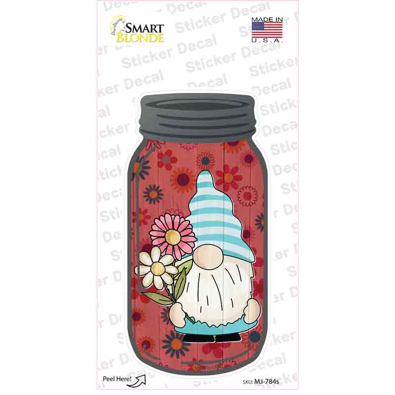 MJ-784s-M Gnome with Daisy Novelty Mason Jar Sticker Decal, Medium