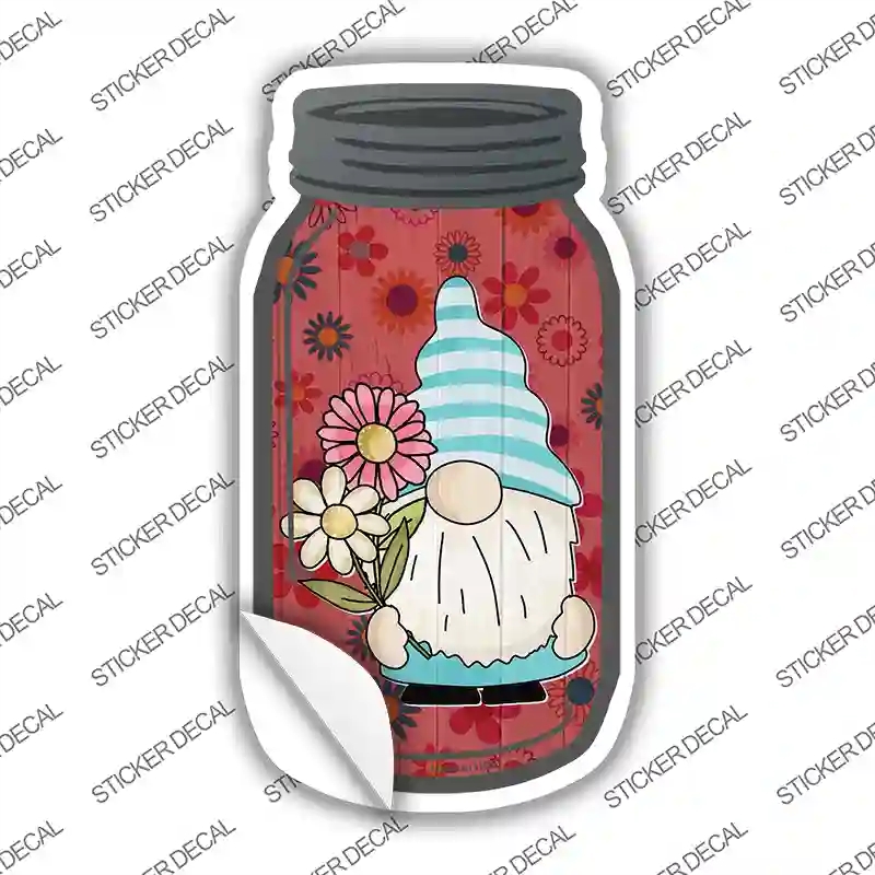MJ-784s-S Gnome with Daisy Novelty Mason Jar Sticker Decal, Small