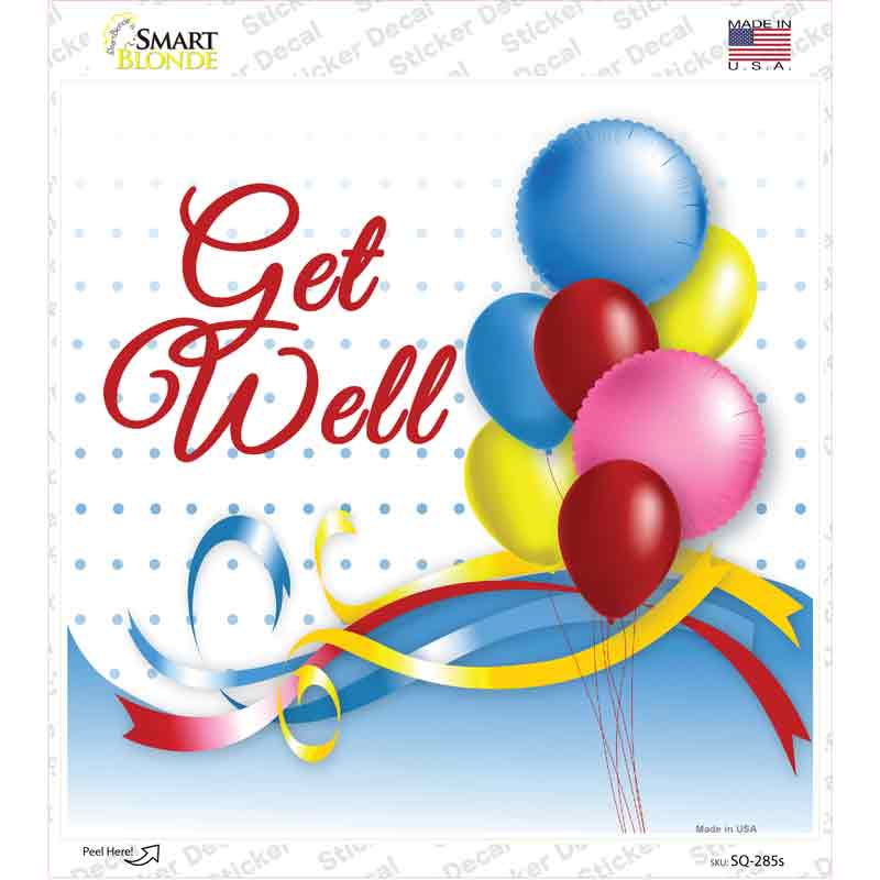 SQ-285s-M Get Well Novelty Square Sticker Decal, Medium