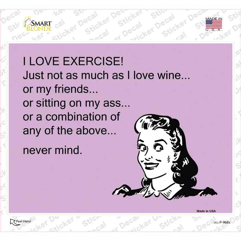 P-968s-M I Love Exercise Novelty Rectangle Sticker Decal, Medium