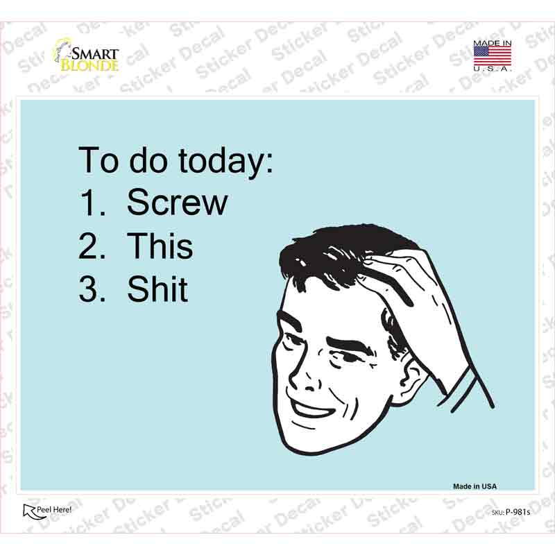 P-981s-M To Do Today Novelty Rectangle Sticker Decal, Medium