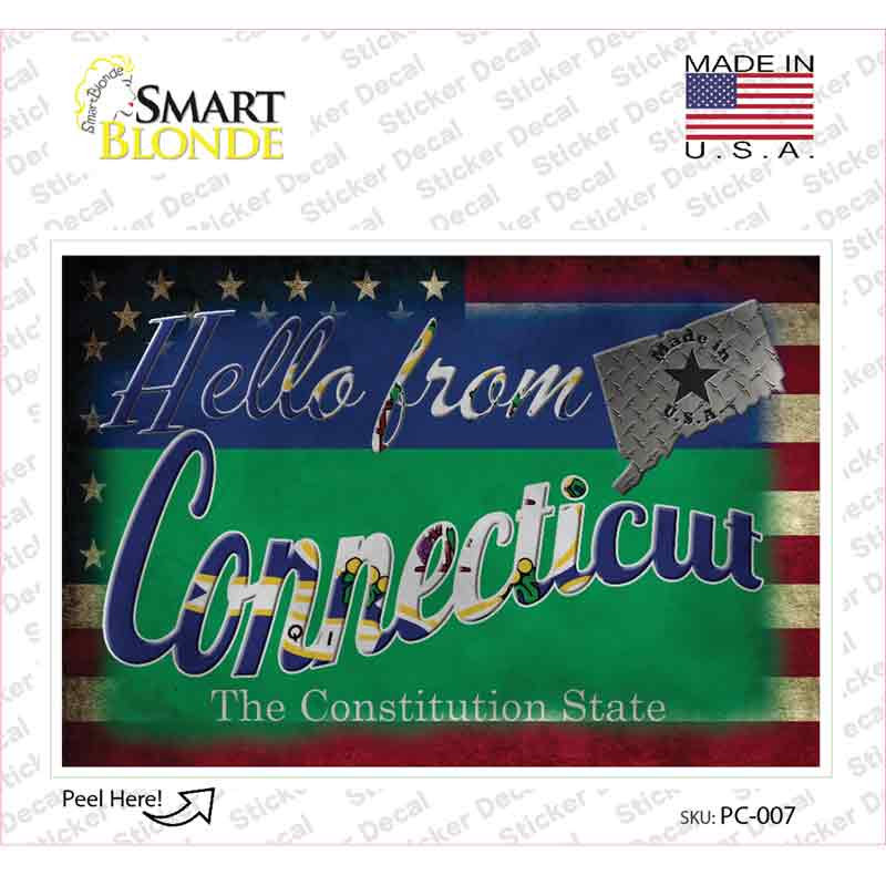 PC-007s-M Hello From Connecticut Novelty Postcard Sticker Decals, Medium