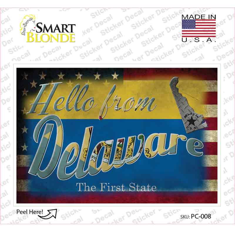 PC-008s-M Hello From Delaware Novelty Postcard Sticker Decals, Medium