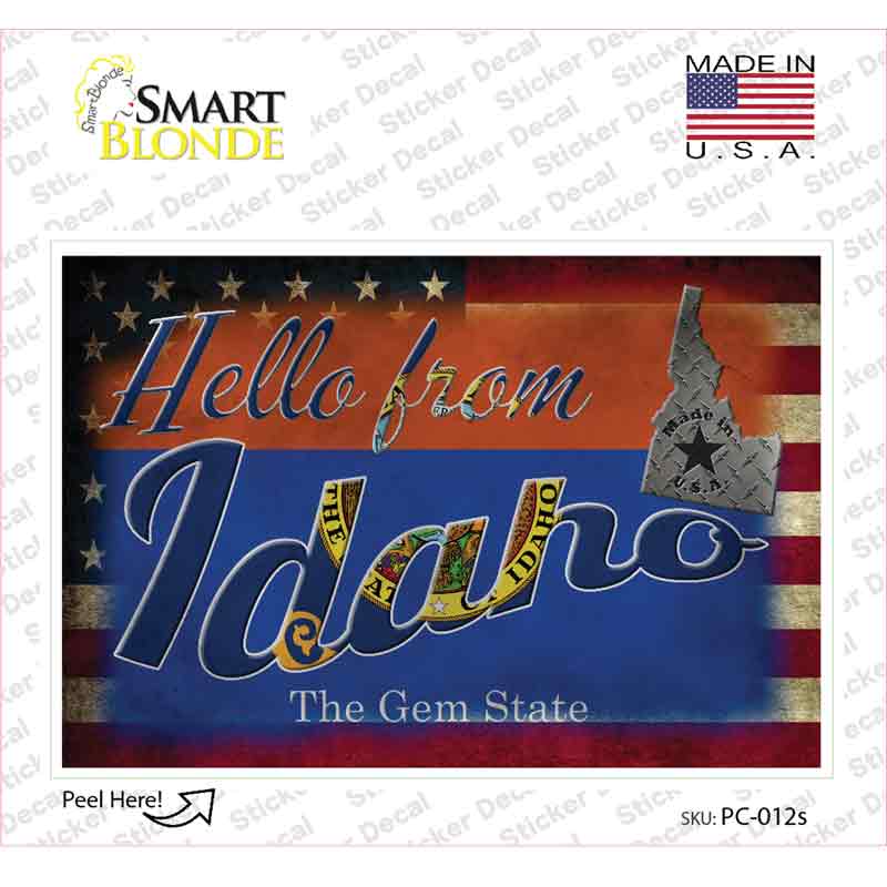 PC-012s-M Hello From Idaho Novelty Postcard Sticker Decals, Medium