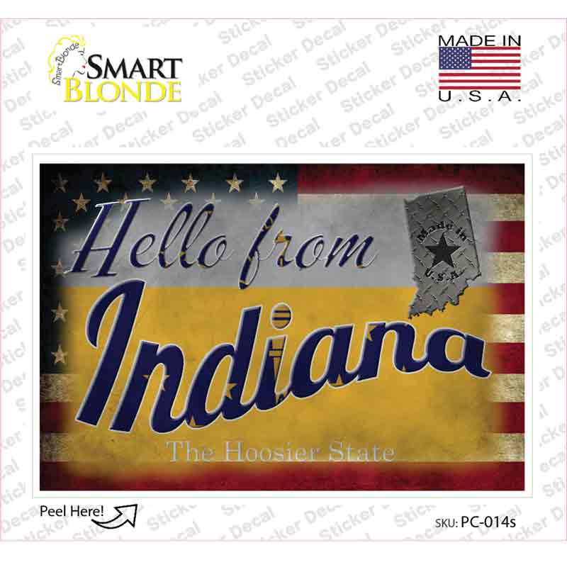 PC-014s-M Hello From Indiana Novelty Postcard Sticker Decals, Medium