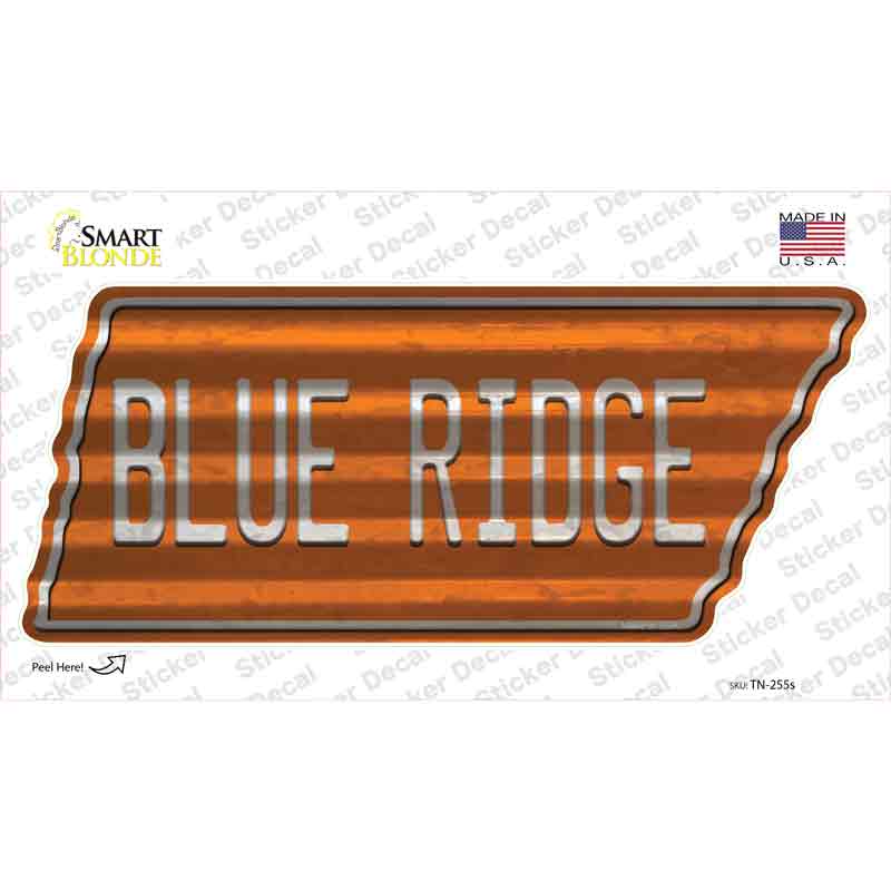 TN-255s-M Blue Ridge Novelty Corrugated Tennessee Shape Sticker Decal, Medium