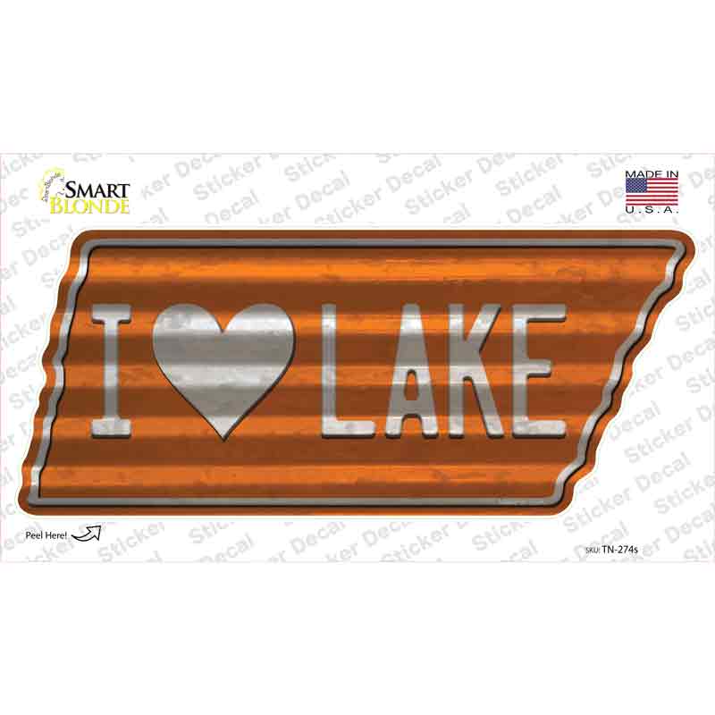 TN-274s-M I Love Lake Novelty Corrugated Tennessee Shape Sticker Decal, Medium