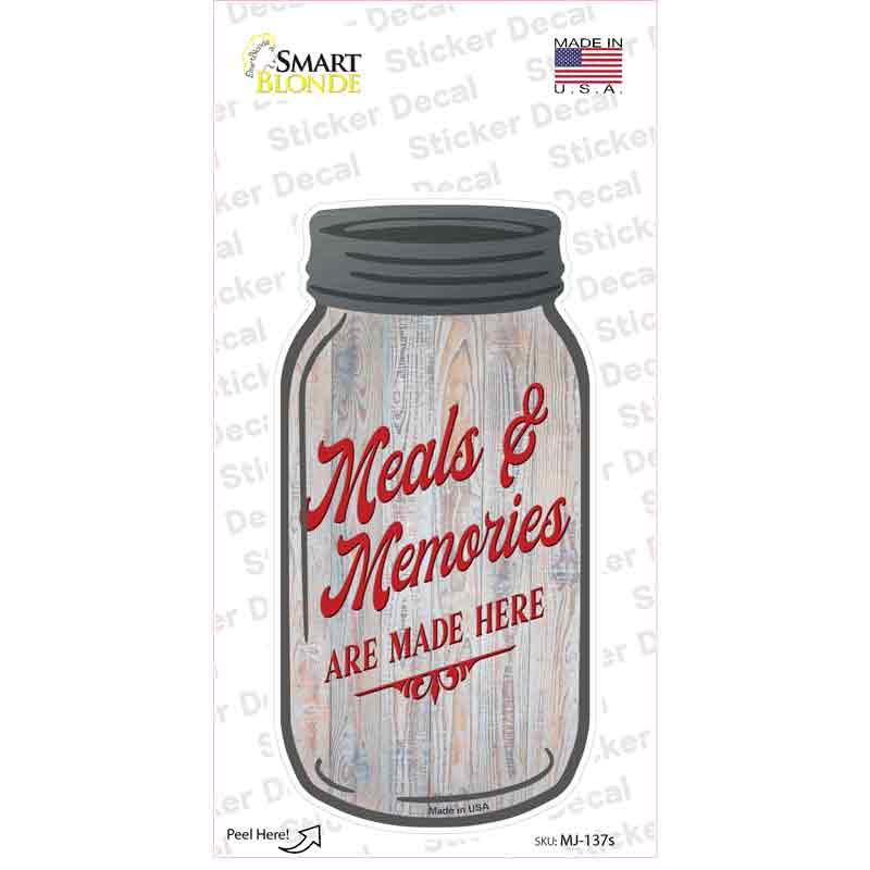 MJ-137s-M Meals & Memories Gray Novelty Mason Jar Sticker Decal, Medium
