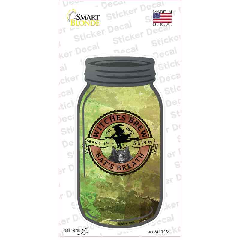 MJ-146s-M Bats Breath Green Novelty Mason Jar Sticker Decal, Medium