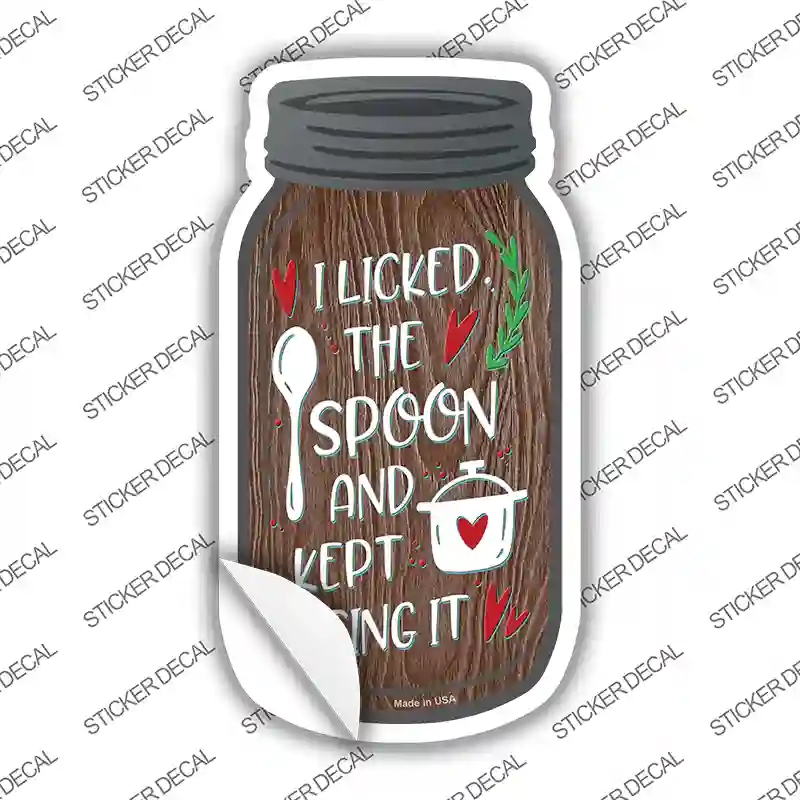 MJ-187s-L Licked Spoon Kept Using Novelty Mason Jar Sticker Decal, Large