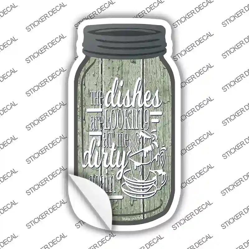 MJ-232s-S Dishes Looking Dirty Green Novelty Mason Jar Sticker Decal, Small