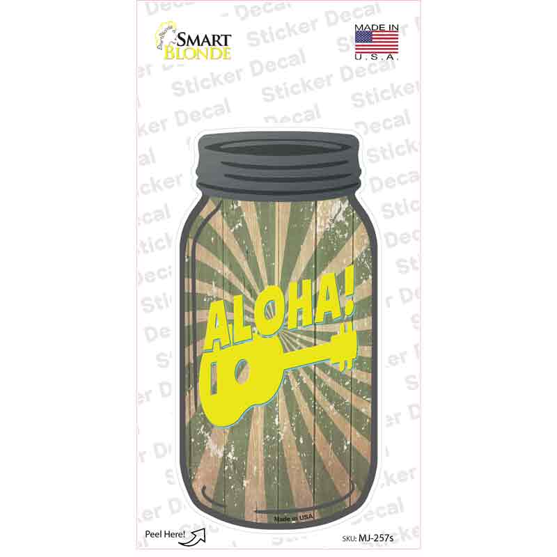 MJ-257s-M Aloha Ukulele Novelty Mason Jar Sticker Decal, Medium