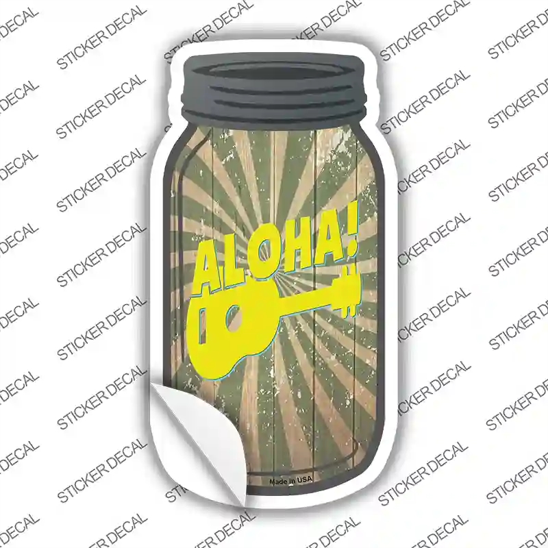 MJ-257s-S Aloha Ukulele Novelty Mason Jar Sticker Decal, Small