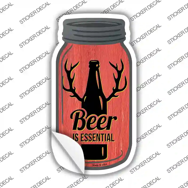 MJ-268s-S Beer Essential Antlers Novelty Mason Jar Sticker Decal, Small