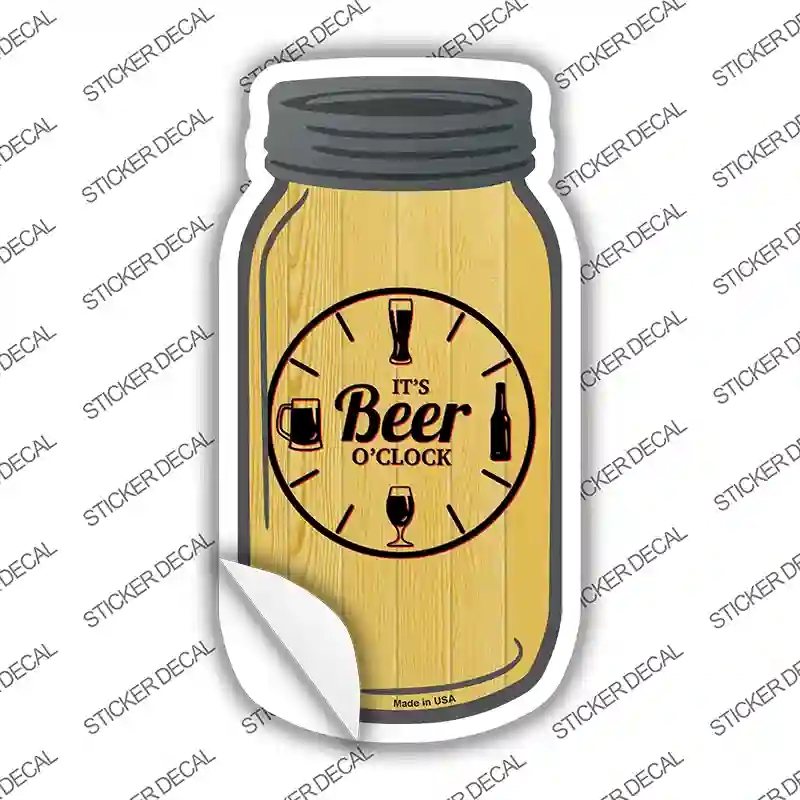 MJ-271s-S Beer O Clock Wood Novelty Mason Jar Sticker Decal, Small