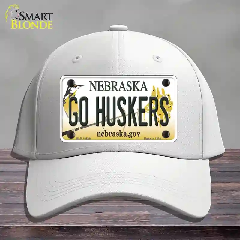 HAT21-MLP-10580 Go Huskers Nebraska Novelty License Plate Hat, Cotton - White