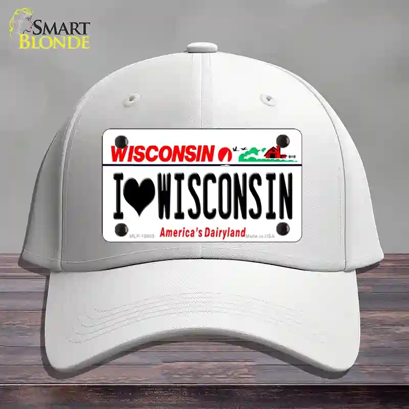 HAT21-MLP-10609 I Love Wisconsin Novelty License Plate Hat, Cotton - White
