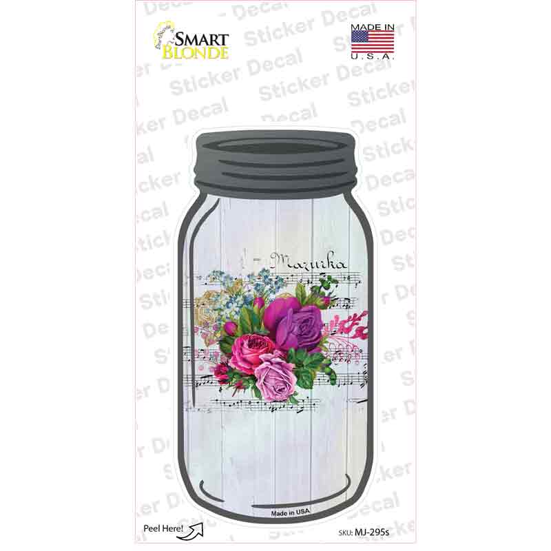 MJ-295s-M Roses with Music Novelty Mason Jar Sticker Decal, Medium