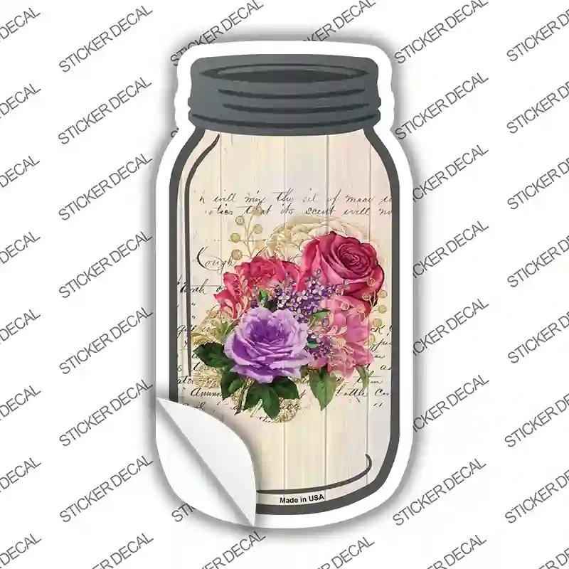 MJ-300s-L Red & Purple Bouquet with Notes Novelty Mason Jar Sticker Decal, Large