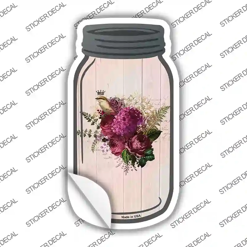 MJ-303s-S Red Bouquet with Notes Novelty Mason Jar Sticker Decal, Small