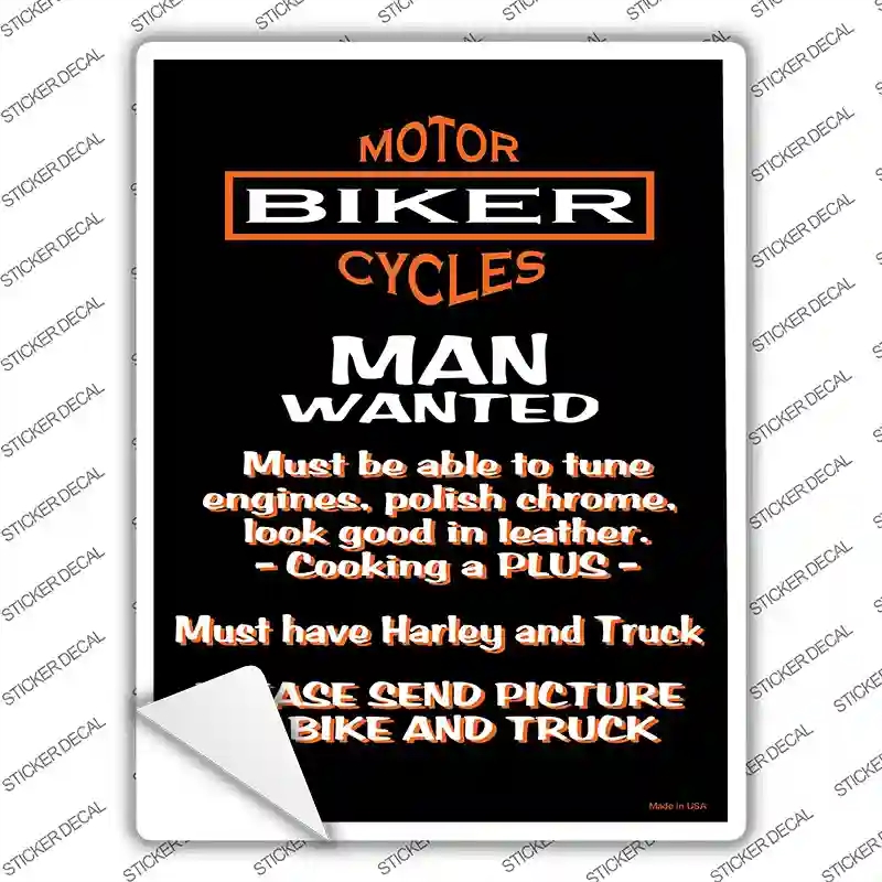 P-2046s-L Man Wanted Novelty Rectangle Sticker Decal, Large