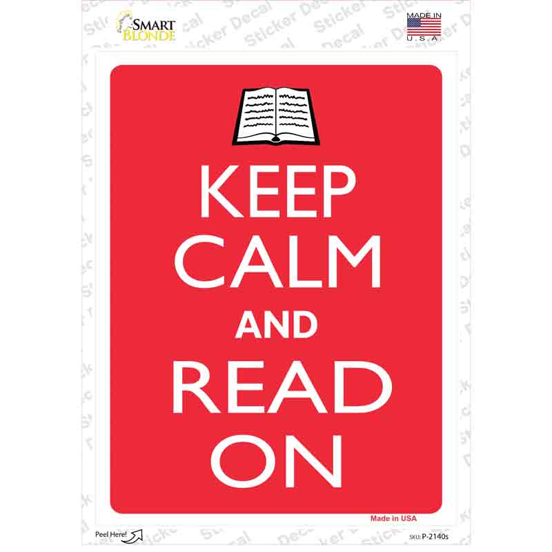 P-2140s-M Keep Calm & Read on Novelty Rectangle Sticker Decal, Medium