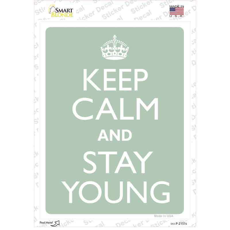 P-2151s-M Keep Calm & Stay Young Novelty Rectangle Sticker Decal, Medium