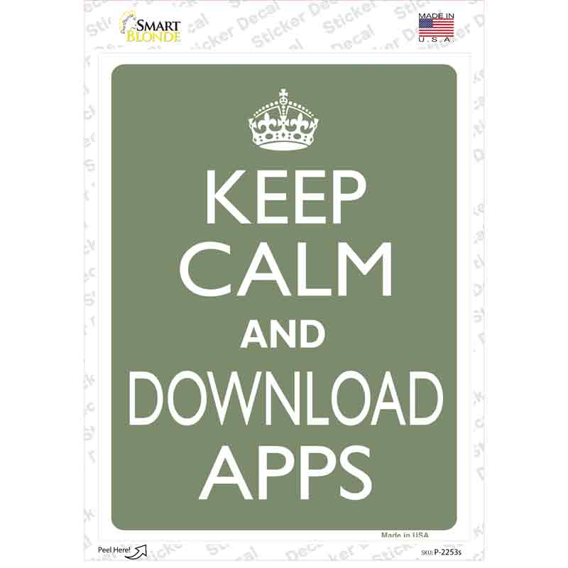 P-2253s-M Keep Calm Download Apps Novelty Rectangle Sticker Decal, Medium