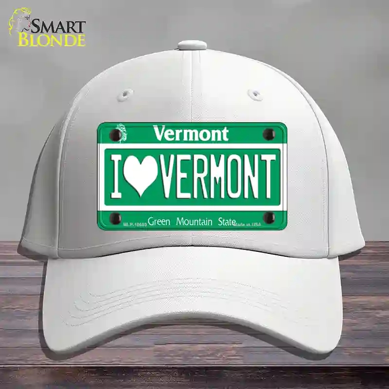 HAT21-MLP-10659 I Love Vermont Novelty License Plate Hat, Cotton - White