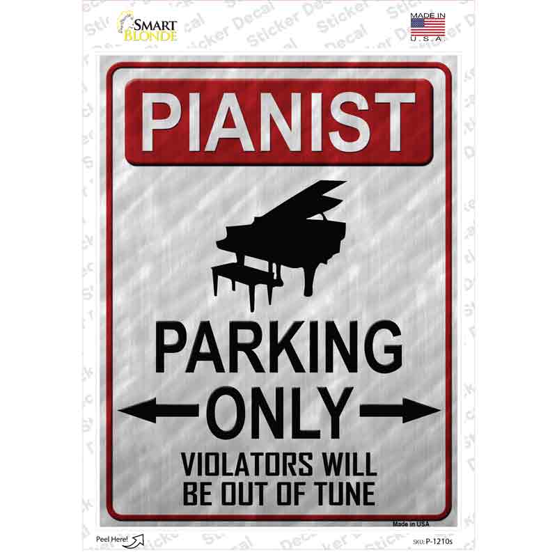 P-1210s-M Pianist Parking Novelty Rectangle Sticker Decal, Medium