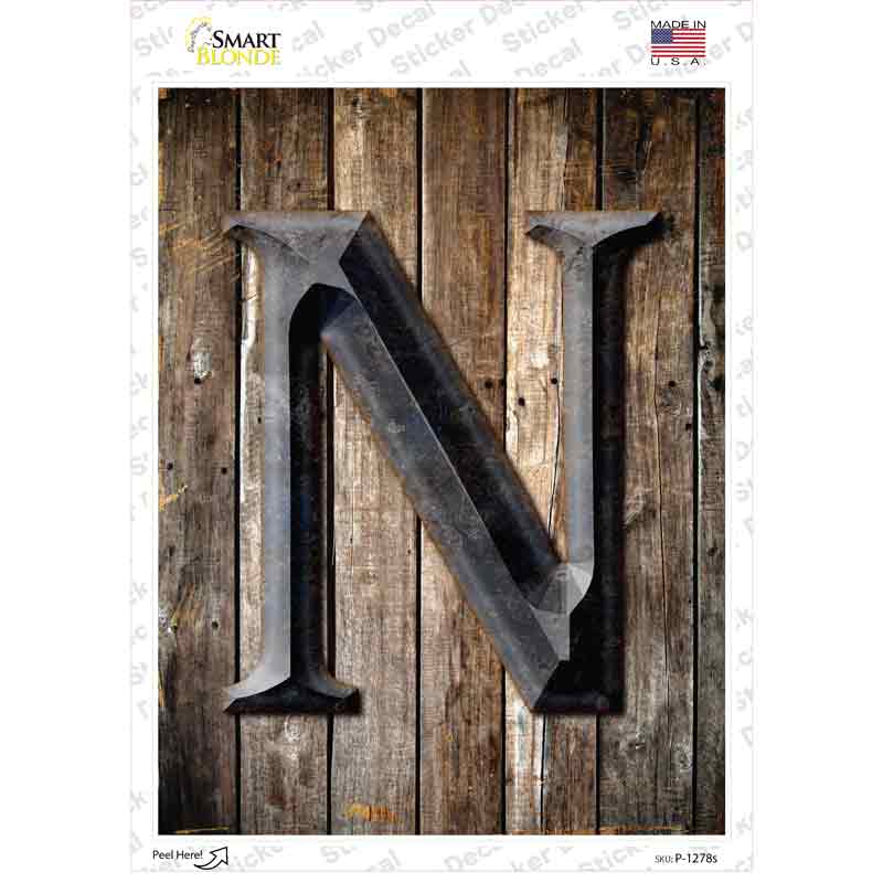 P-1278s-M Letter N Novelty Rectangle Sticker Decal, Medium