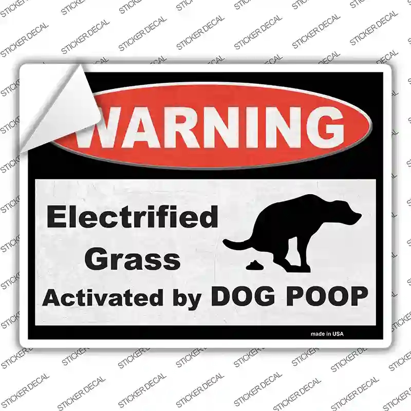 P-1950s-XL Warning Electrified Grass Novelty Rectangular Sticker Decal, Extra Large