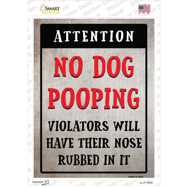 P-1953s-M No Dog Pooping Novelty Rectangular Sticker Decal, Medium