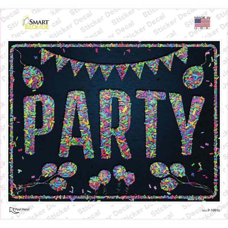 P-1991s-M Party Confetti Novelty Rectangular Sticker Decal, Medium