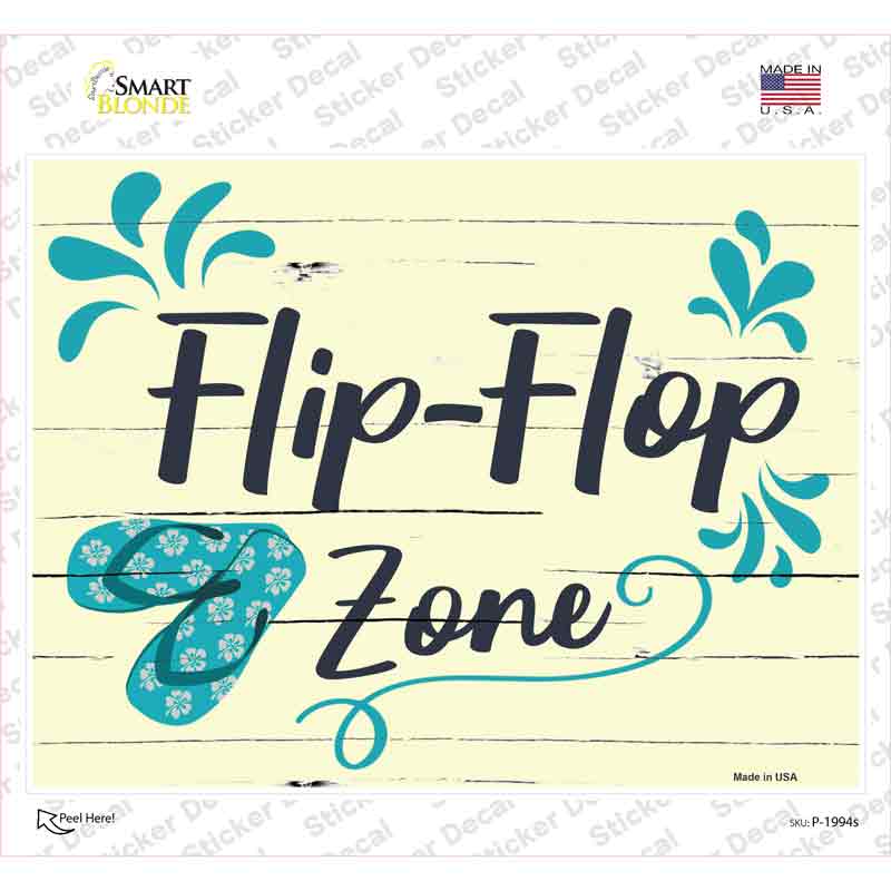 P-1994s-M Flip Flop Zone Blue Novelty Rectangular Sticker Decal, Medium