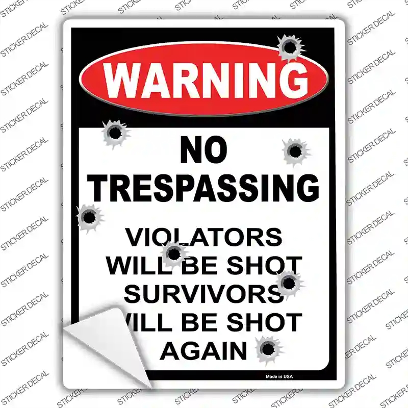 P-1998s-XL Warning No Trespassing Novelty Rectangular Sticker Decal, Extra Large