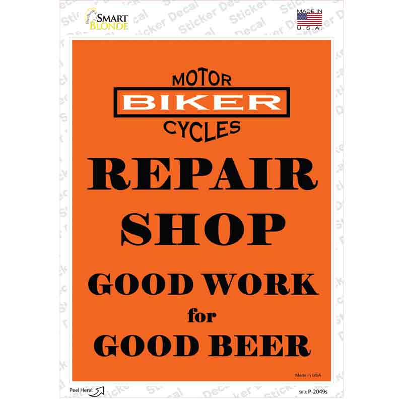P-2049s-M Repair Shop Novelty Rectangle Sticker Decal, Medium