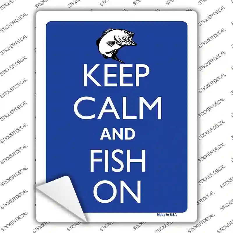 P-2115s-S Keep Calm & Fish on Novelty Rectangle Sticker Decal, Small
