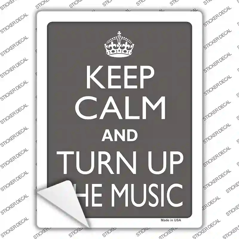 P-2148s-XL Keep Calm & Turn Up the Music Novelty Rectangle Sticker Decal, Extra Large