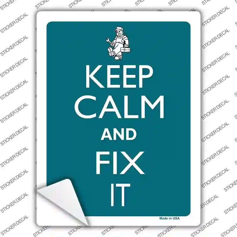 P-2162s-L Keep Calm & Fix It Novelty Rectangle Sticker Decal, Large
