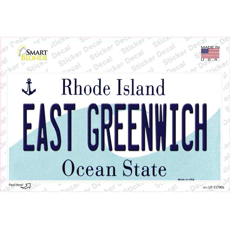LP-11190s-M East Greenwich Rhode Island State Novelty Sticker Decal, Medium