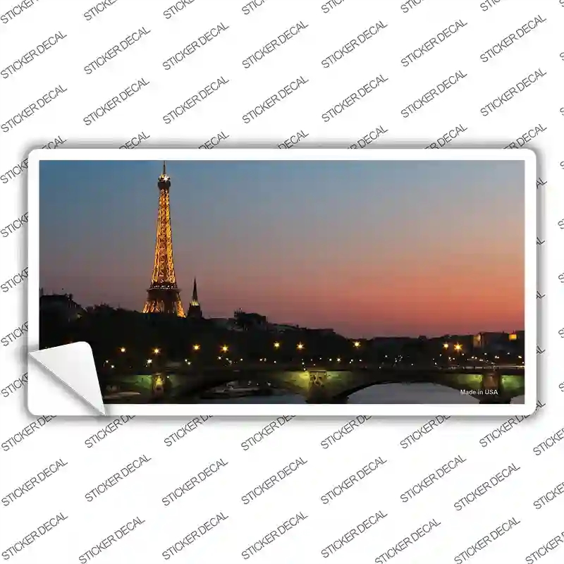 LP-11251s-S Eiffel Tower Night with River & Bridge Novelty Sticker Decal, Small